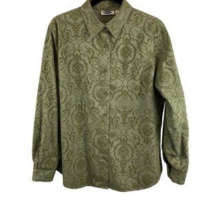 Austin Clothing  Women L Button-Up Shirt Green Paisley Outdoor Core Long Sleeve